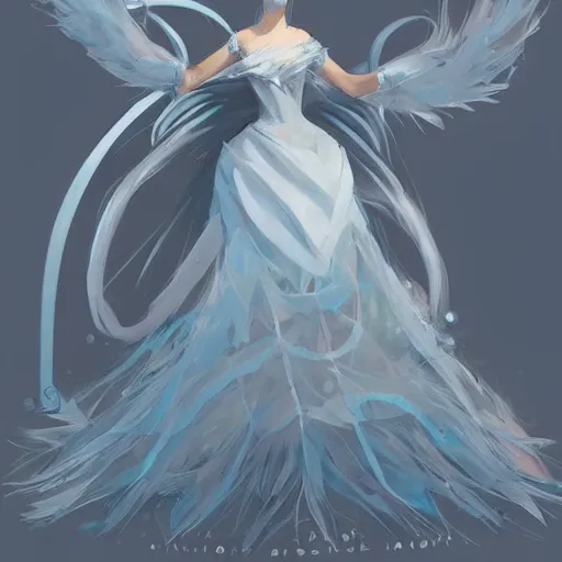 Prompt: A ball gown inspired by the Pokémon articuno, Greg rutkowski, tendencia en artstation.