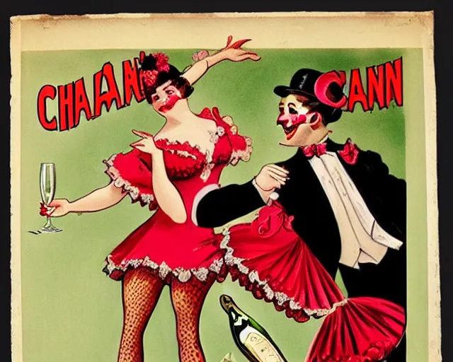 Image similar to vintage, champagne. cancan, french, realistic, cheerful, 1 9 0 2