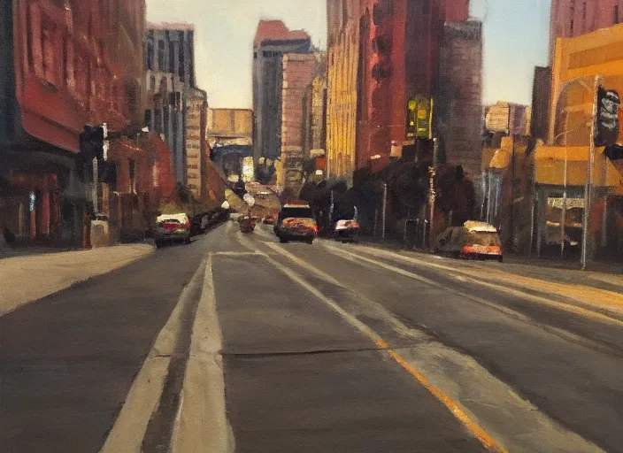 Prompt: oil painting of a run down street in Pittsburgh