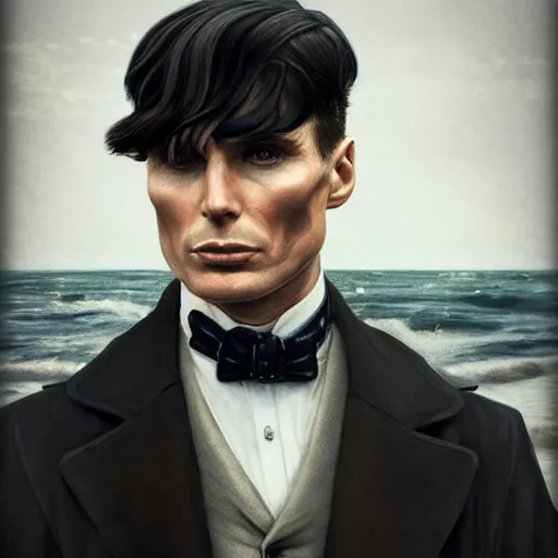 Image similar to a portrait of cillian murphy as tommy shelby in front of atlantis, in the style of Benjamin Bader, sharp, highly detailed, realistic face, digital art, epic, fantasy, artstation