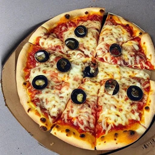 Image similar to a close up shot of a new york style pizza with a nest of yellow and black wasps on top, extremely realistic, very crisp details, photo realistic, trending on instagram, soft colors