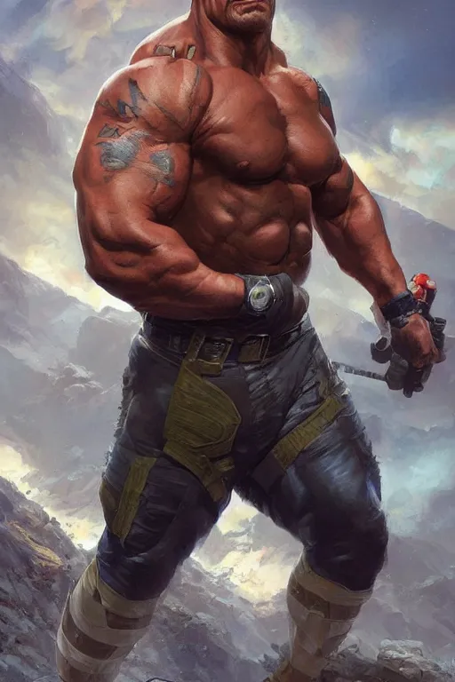 Prompt: Dwayne Johnson as a hero, digital painting, artstation, concept art, smooth, sharp focus, illustration, art by artgerm and donato giancola and Joseph Christian Leyendecker, Ross Tran, WLOP