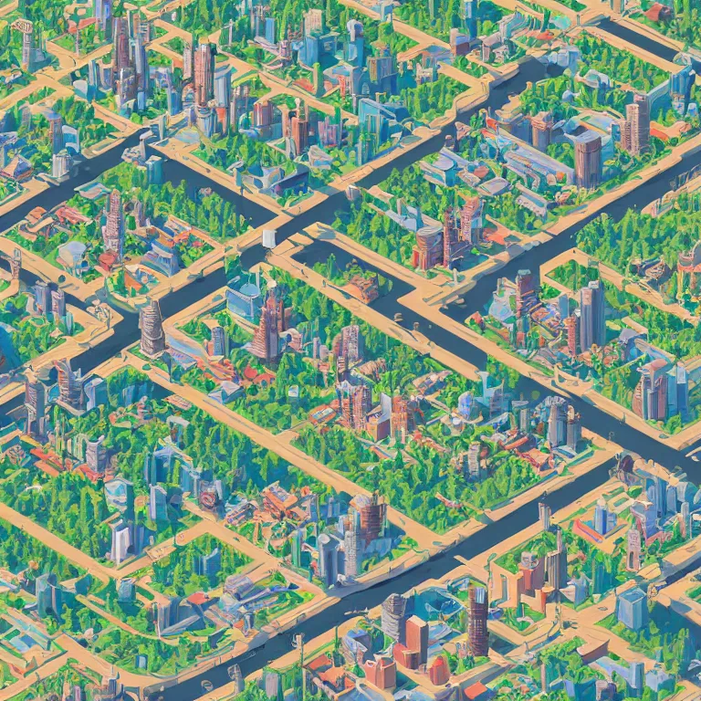 Image similar to isometric view illustration of Moscow suburbs, highly detailed, by James Gilleard and Bruce Pennington