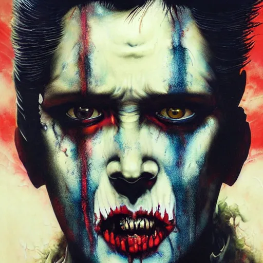 Image similar to UHD photorealistic Zombie Elvis, by Ayami Kojima, Amano, Karol Bak, Mark Brooks, tonalism, rich deep colors. Beksinski painting, art by Adrian Ghenie and Gerhard Richter. art by Takato Yamamoto. masterpiece