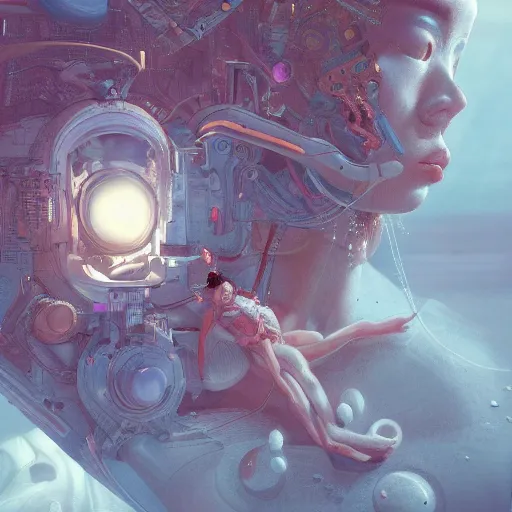 Image similar to hyperrealistic photography of a machine entering a beautiful venus host in the style of jin kagetsu, james jean and wlop, highly detailed, sharp focus, intricate concept art, digital painting, ambient lighting, 4 k, artstation