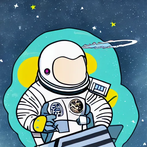 Prompt: juxtapoz illustration of an astronaut drifting in space staring at the earth