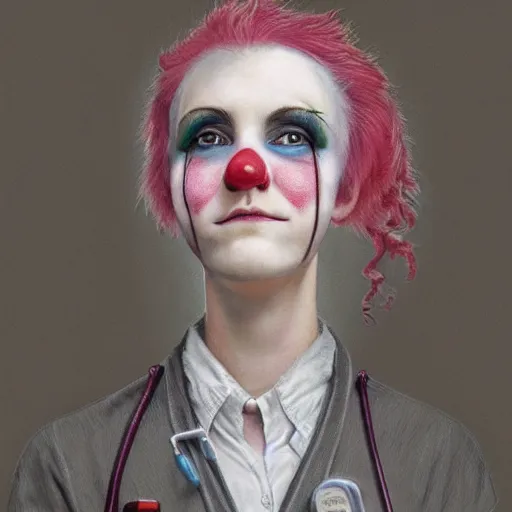 Image similar to clowncore pastel punk young hospital nurse wearing stylish uniform. detailed, portrait, 8 k, artwork by jean - baptiste monge