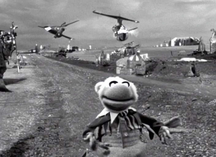 Prompt: landing scene from muppet!! save private ryan