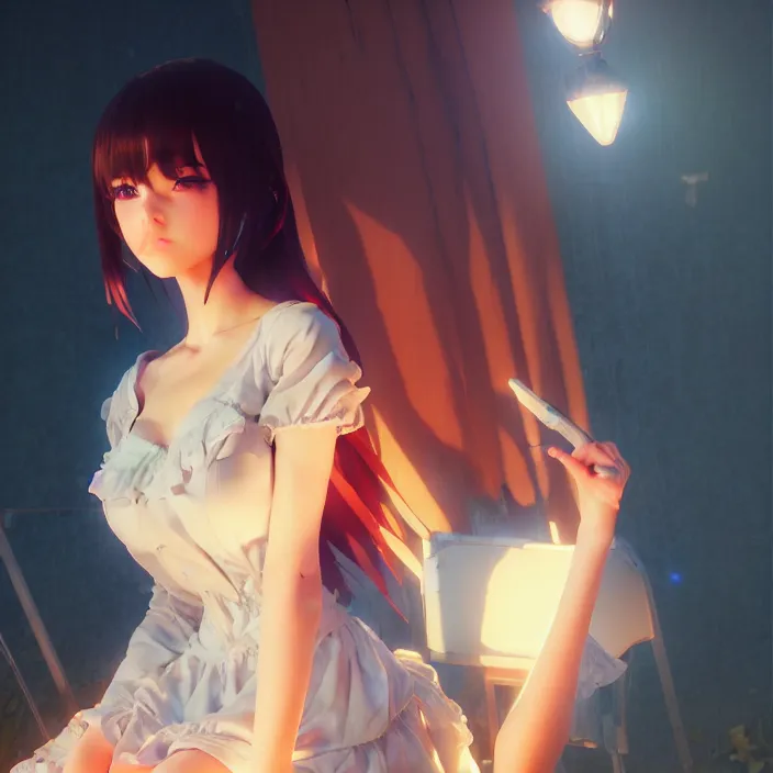 Image similar to a potrait of anime girl, my dress up darling anime, fine details, night setting, realistic shaded lighting poster by ilya kuvshinov katsuhiro, artgerm, jeremy lipkin and michael garmash, unreal engine 5, radiant light, detailed and intricate environment