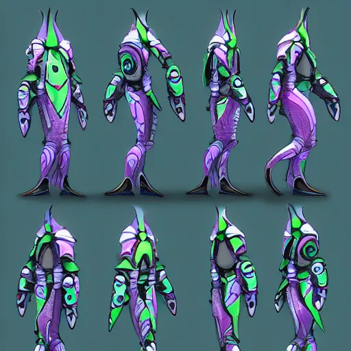 Image similar to character design sheets for an ancient manta ray biomech suit, art by tim shafer from his work on psychonauts 2 by double fine, and inspired by splatoon by nintendo, blacklight, winged