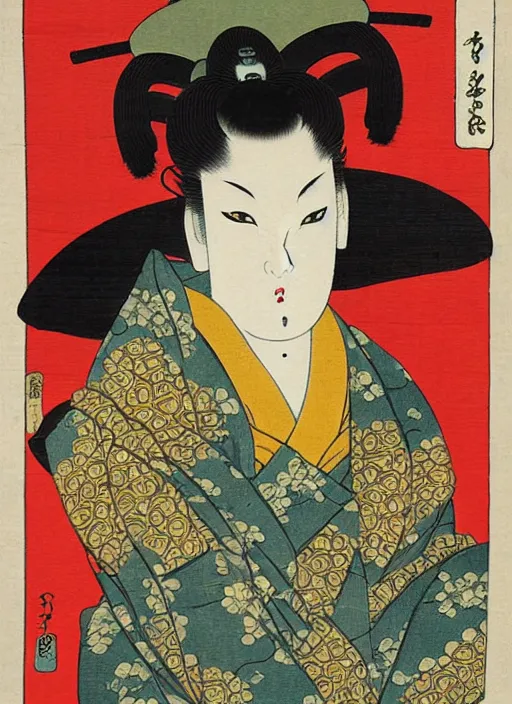 Image similar to ukiyoe painting of osan gitsune, award winning painting, ukiyoe style