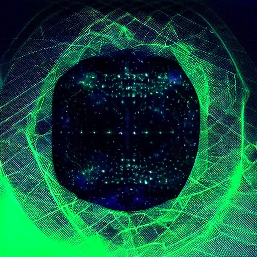 Prompt: a black background with blue and green lights, a hologram by puru, tumblr, holography, glowing lights, black background, luminescence