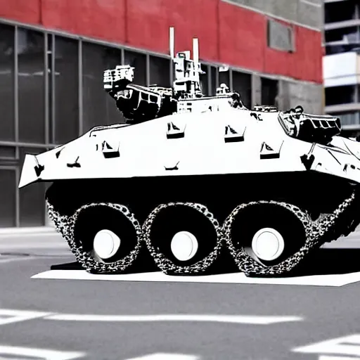 Image similar to daoist heavy armor battle tank painted in white and black yin - yang symbol in cosmos blasting away at surveillance capitalism