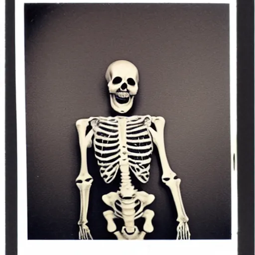 Image similar to skeleton drummer, wild, flash polaroid photo,