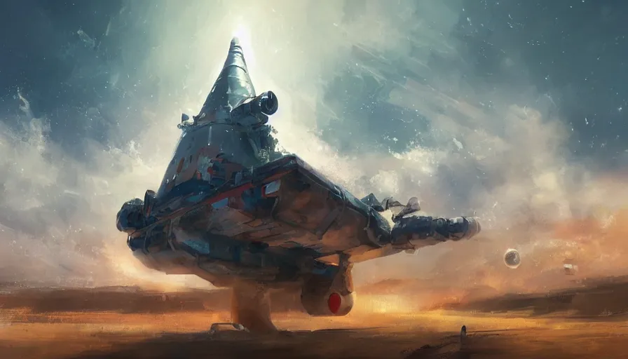 Image similar to concept art by jama jurabaev, space rocket, cinematic shot, trending on artstation, high quality, brush stroke