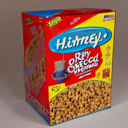 Image similar to a perfectly normal box of cereal in real life, highly detailed, high definition, ultra realistic