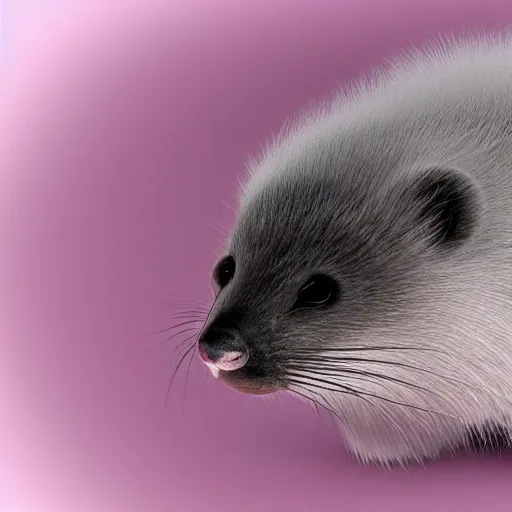 Prompt: white mink with pink nimbus of pink bacteria circle around the neck art unreal engine hd 8k starring at camera symmetrical mink matte background