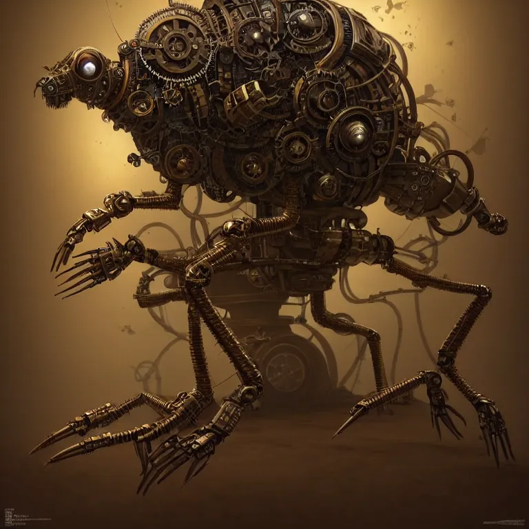 Image similar to steampunk robot blattodea, 3 d model, unreal engine realistic render, 8 k, micro detail, intricate, elegant, highly detailed, centered, digital painting, artstation, smooth, sharp focus, illustration, artgerm, tomasz alen kopera, wlop