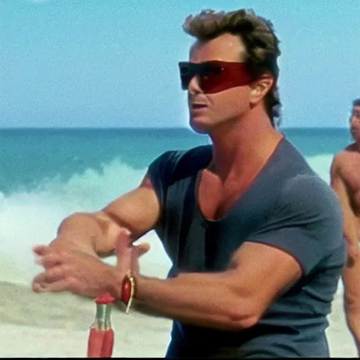 Image similar to a screen still of chris remo in an episode of baywatch