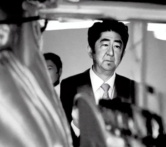 Prompt: a film still of shinzo abe in back to the future