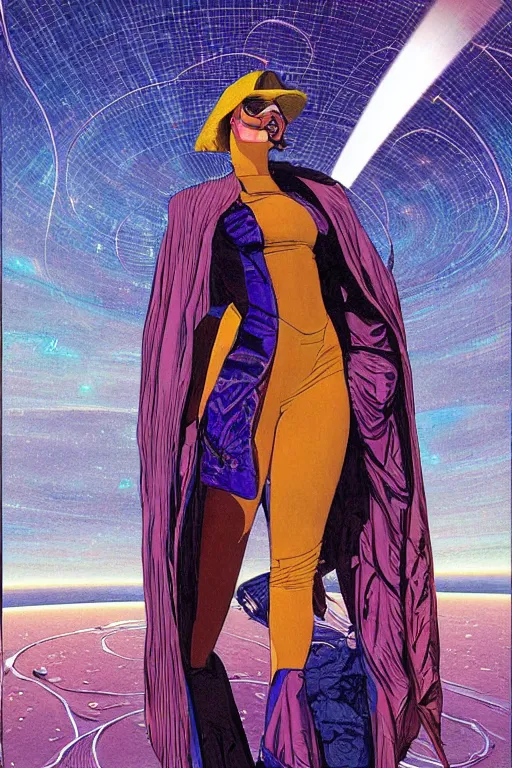 Prompt: cyber portrait fashion model in space artwork by jean giraud