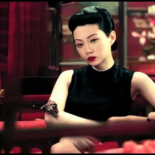 Image similar to wong kar wai lonely woman indoors movie scene