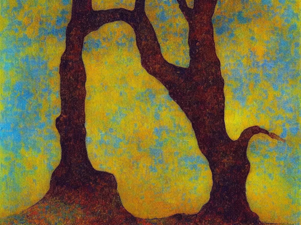 Prompt: portrait of an old tree. painting by odilon redon