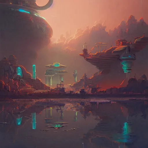 Image similar to a martian colony, digital painting by peter mohrbacher, moebius, daniel taylor, darius puia, and studio ghibli, sci fi, toon shading