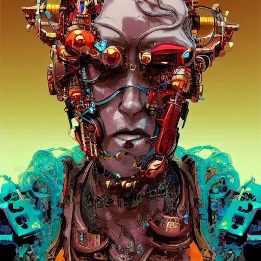 Prompt: cyberpunk oimmortal beast from chinese mythology cyborg portrait, illustration, pop art, splash painting, art by geof darrow, ashley wood, alphonse mucha, makoto shinkai