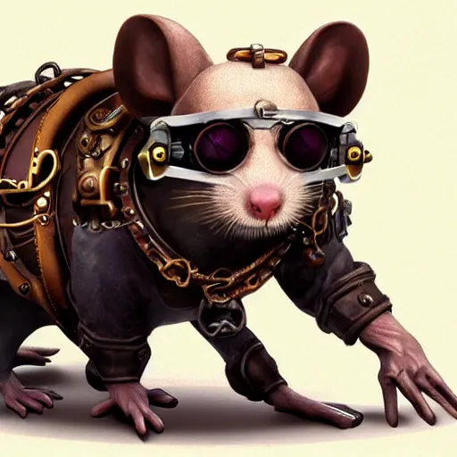 Image similar to a rat with steampunk googles, by Blizzard Concept Artists