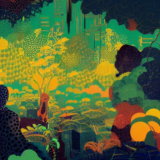 Image similar to disco diffusion painting of the jungle by victo ngai and malika favre, makoto shinkai, masterpiece, contest award winner