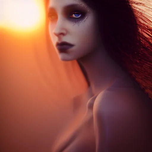 Image similar to photographic portrait of a stunningly beautiful gothic female tearful in soft dreamy light at sunset, contemporary fashion shoot, by edward robert hughes, annie leibovitz and steve mccurry, david lazar, jimmy nelsson, breathtaking, 8 k resolution, extremely detailed, beautiful, establishing shot, artistic, hyperrealistic, beautiful face, octane render