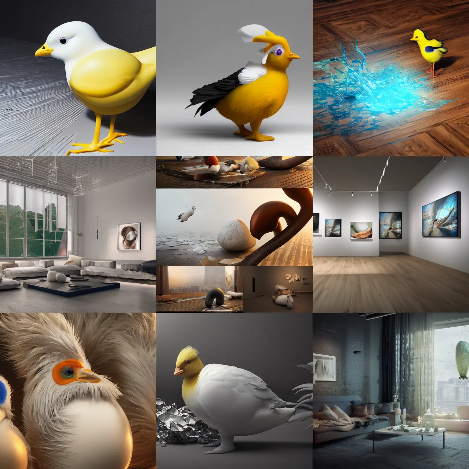 Prompt: 🐣 octane render ultra photorealistic hyper detailed, trending on cgsociety, in a contemporary art gallery, 4 k, award - winning, very extremely beautiful, gorgeous