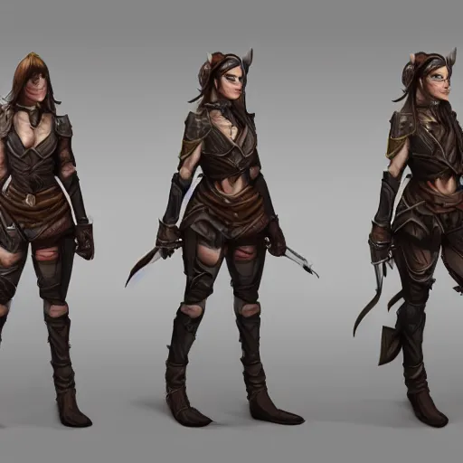 Image similar to character outfit concept sheet of fantasy female adventurer, artstation, deviantart, cgsociety, highly detailed, character outfit design