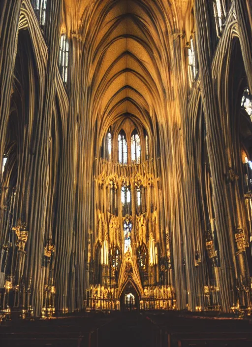 Prompt: a 3 5 mm photo of the interior of a gorgeous gothic cathedral, bokeh, canon 5 0 mm, cinematic lighting, dramatic, film, photography, golden hour, depth of field, award - winning, 3 5 mm film grain, retro, film, kodachrome