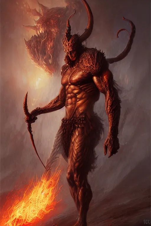 Image similar to ifrit man, by wlop, by luis royo, by peter mohrbacher, concept art, digital illustration, intricate, masterpiece, elegant, super detailed, unreal engine rendering, smooth, sharp focus, artstation hq