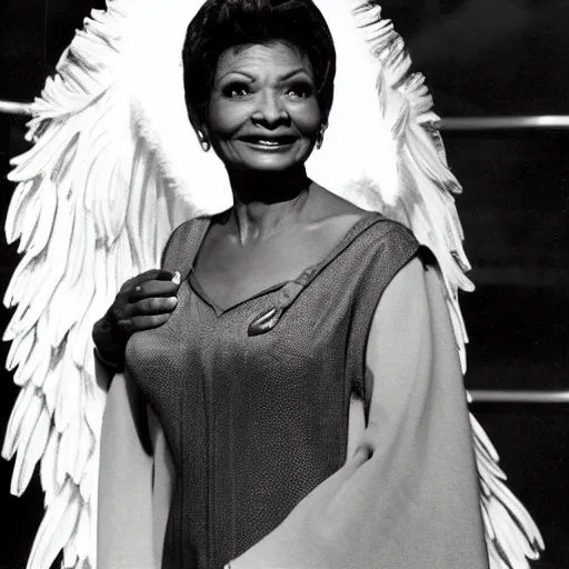 Prompt: nichelle nichols as an angel in heaven