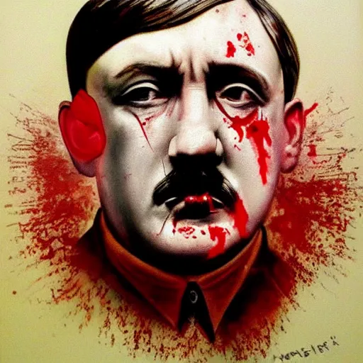 Image similar to a beautiful complex painting of adolf hitler with a bloody face face view