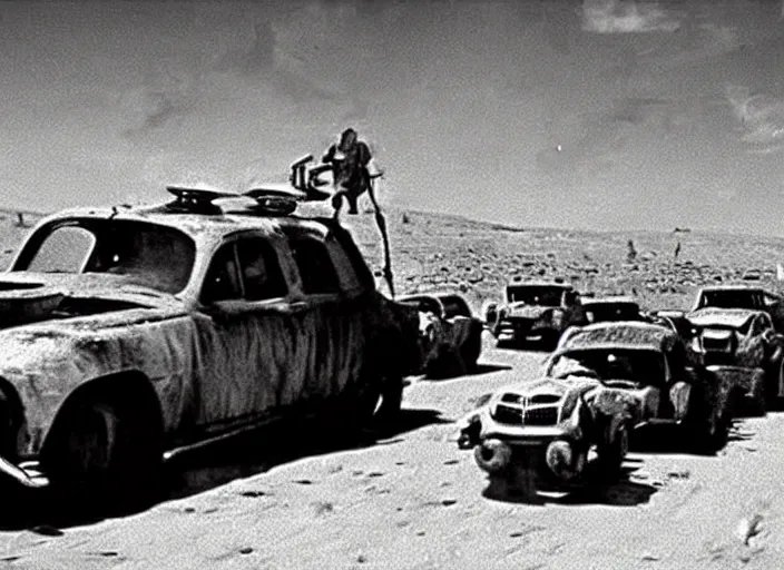 Prompt: scene from the 1949 science fiction film Mad Max