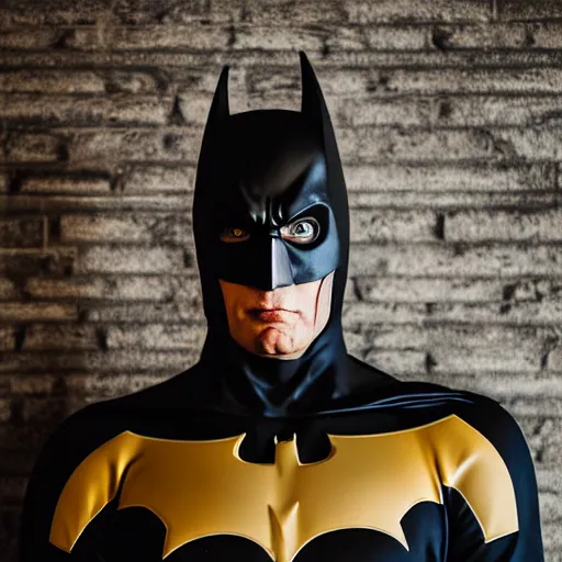 Image similar to Adam West as Batman 2022, 70mm, EOS-1D, f/1.4, ISO 200, 1/160s, 8K, RAW, symmetrical balance, in-frame, Dolby Vision