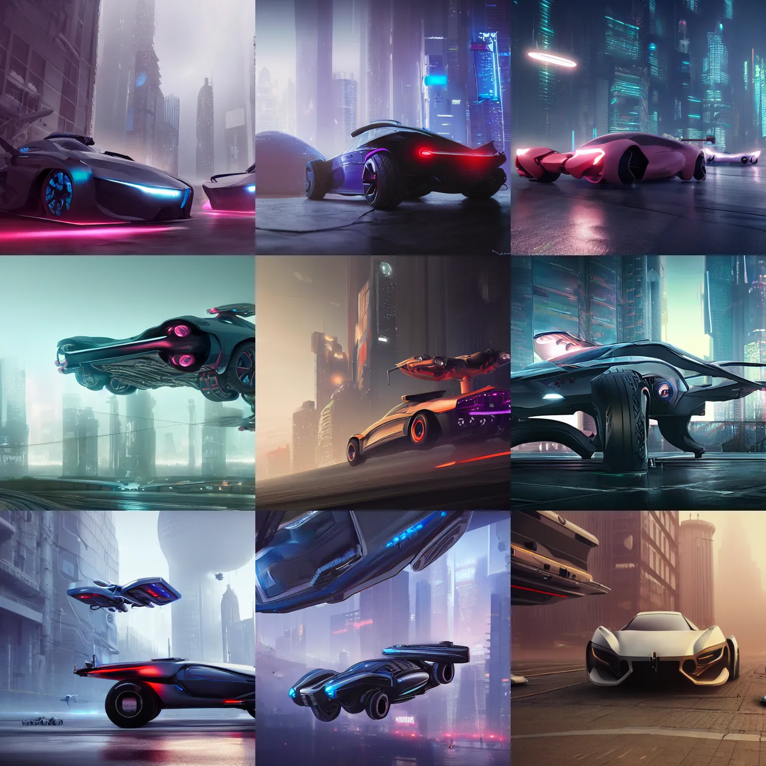 Prompt: cyberpunk futuristic flying cars, foggy, detailed, hyper realistic, unreal 4, cgsociety, artstation, by feng zhu