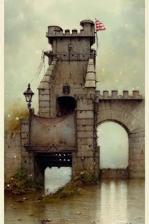 Prompt: (((((1950s castle drawbridge . muted colors.))))) by Jean-Baptiste Monge !!!!!!!!!!!!!!!!!!!!!!!!!!!