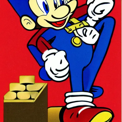 Image similar to 1940s disney film about super mario and sonic the hedgehog