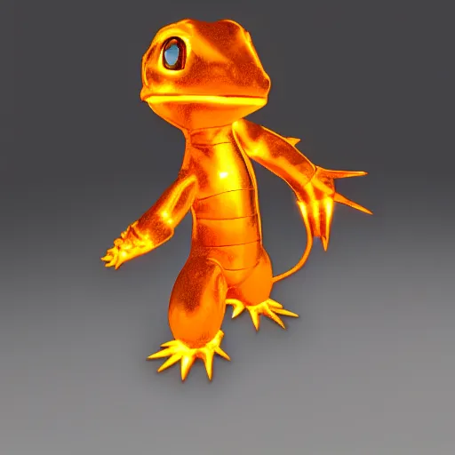 Prompt: cybertronic metallic Charmander, neon, glowing, unreal engine