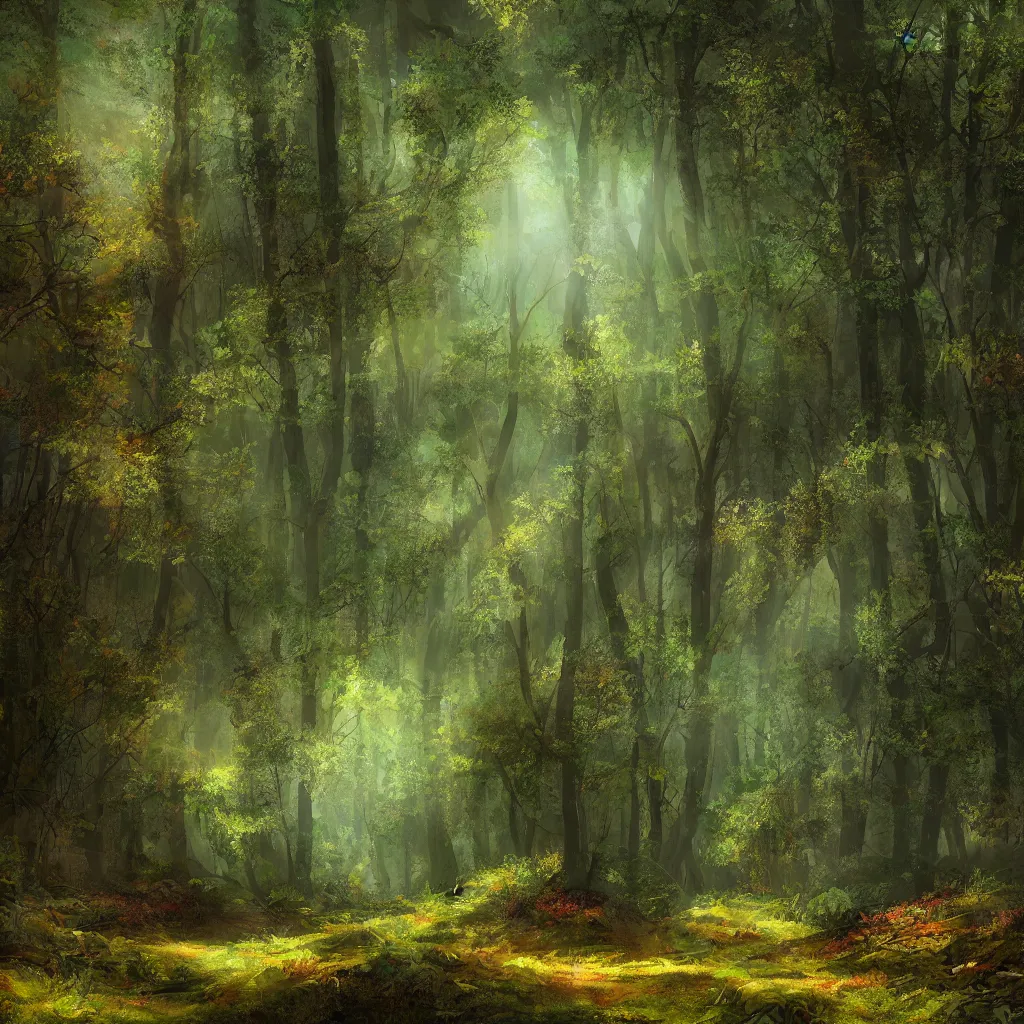 Image similar to a clearing in a forest, digital art, highly detailed, realistic, bright colors, 8 k, trending on artstation, studio lighting