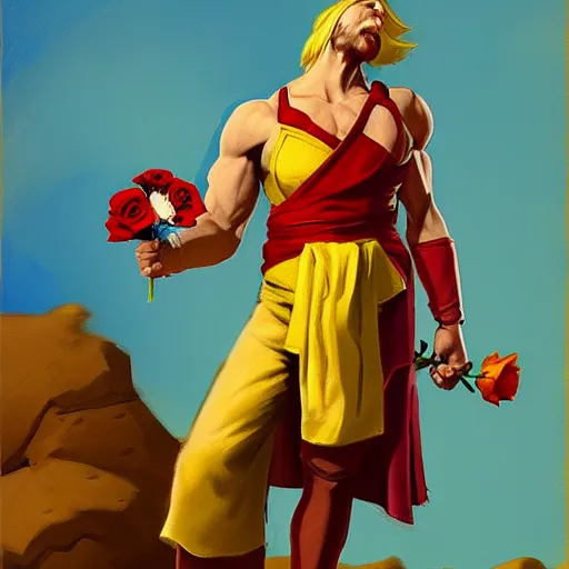 Prompt: Vega from street fighter holding a rose, in the style of Frederic Remington, artstation, claw