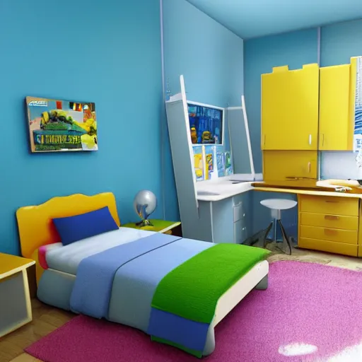 Image similar to Film still of a childrens bedroom by Pixar