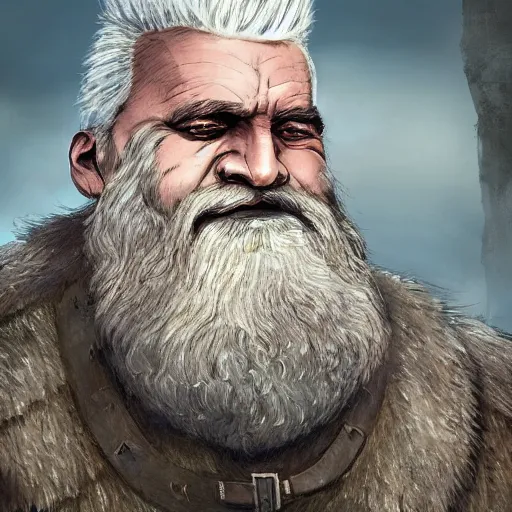 Prompt: a highly detailed portrait of a massive epic fantasy giant man with gray hair and beard standing in a field concept art