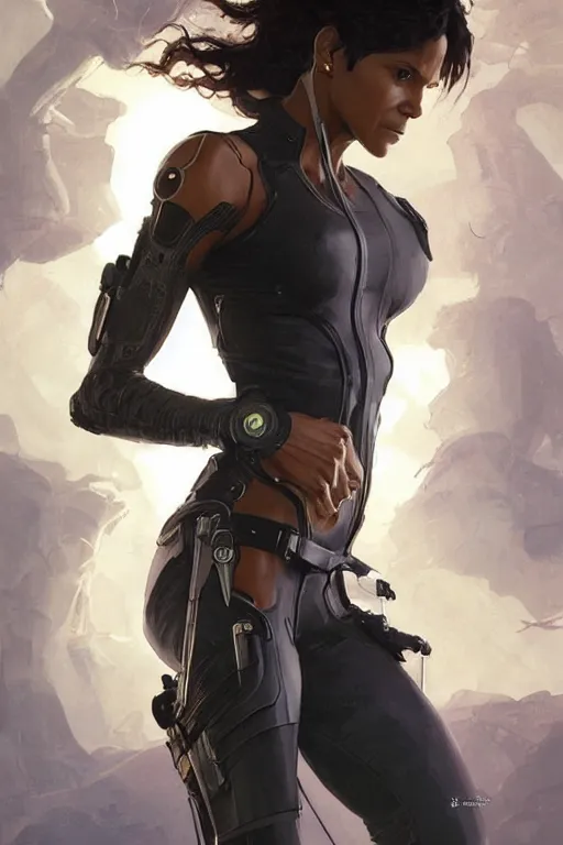 Image similar to halle berry storm as aeon flux profile picture by Greg Rutkowski, dynamic pose, intricate, futuristic, fantasy, elegant, by Stanley Artgerm Lau, greg rutkowski, thomas kindkade, alphonse mucha, loish, norman Rockwell,