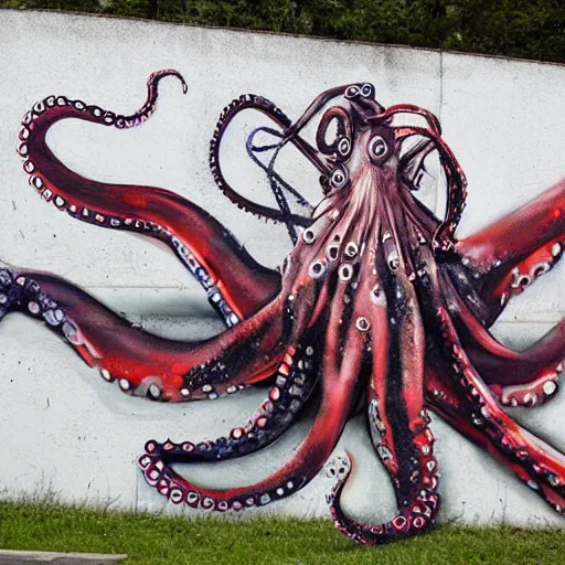 Image similar to octopus street graphitti, tentacles, by bordalo ii and artur bordalo